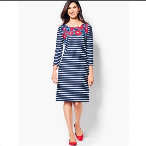 Talbots Striped Casual 3/4 Sleeve Stretch Floral Mini Dress Size: M - Picture 1 of 6